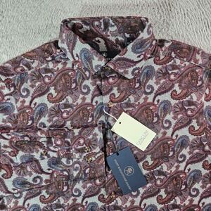 $150 NEW Hart Schaffner Marx Flannel Shirt Men Small Paisley Button Maroon Gray